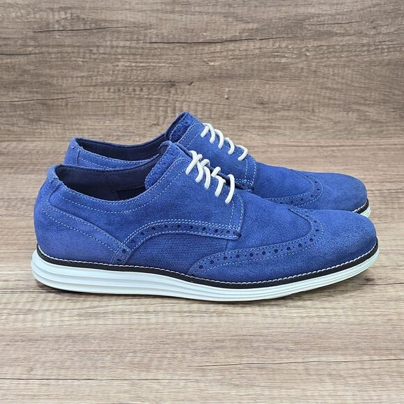 Cole Haan Grand Ambition Men's Size 8M Blue Suede Wingtip Oxford Shoes (C29679) - Picture 1 of 9